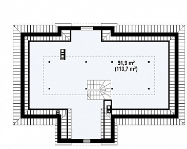 Проект одноэтажного дома из газобетона c эркером в столовой зоне и со свободной планировкой на мансардном этаже / План мансардного этажа