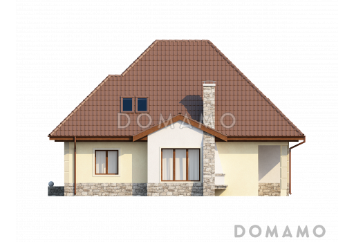 Проект просторного мансардного дома из кирпича с четырьмя спальнями, гаражом и барбекю не террасе / Фасад 3