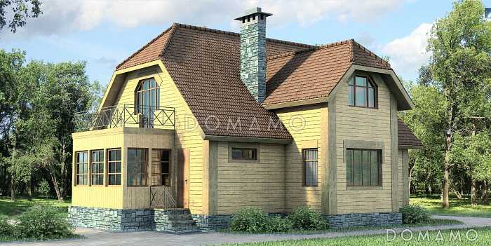 Проект деревянного дома с квадратной ванной комнатой