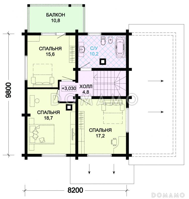 Проект деревянного дома с навесом для автомобиля / План мансардного этажа