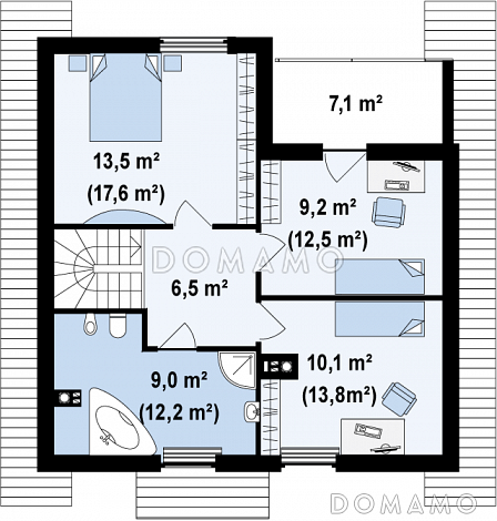 Проект загородного дома современного дизайна из газобетона с тремя спальнями / План мансардного этажа