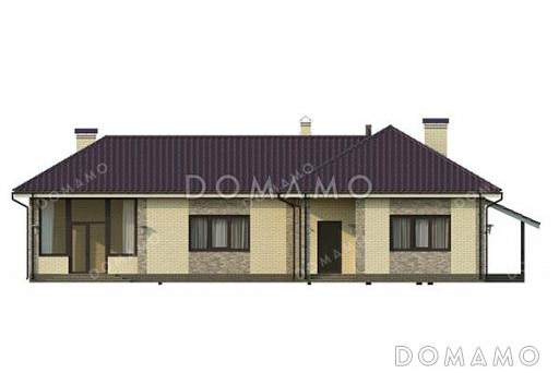 Проект бани с большой кухней, спальней и зоной отдыха с барбекю на веранде / Фасад 1