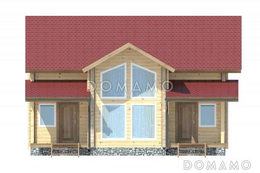 Проект уютного дома из клееного бруса с двумя просторными спальнями на мансардном этаже / Фасад 1