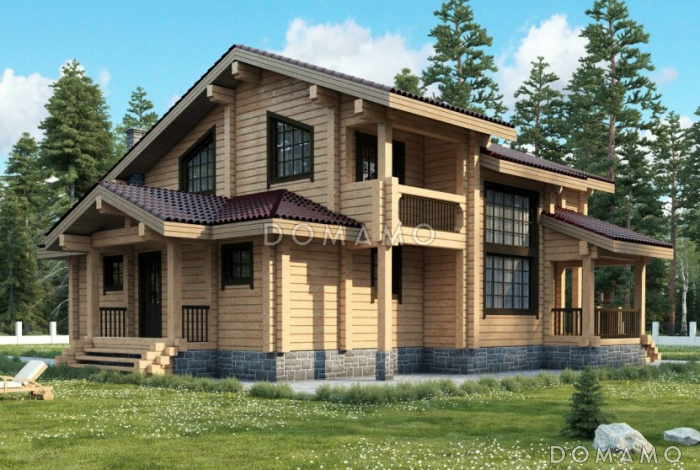 Проект дома с тремя спальными комнатами с двумя балконами и санузлом на втором этаже