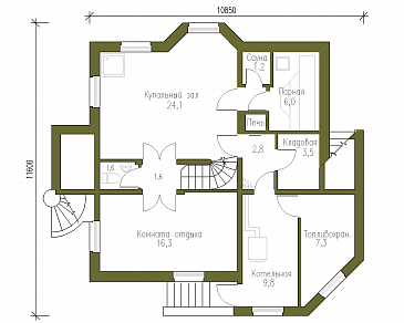 Проект коттеджа из бруса в русском стиле / План цокольного этажа