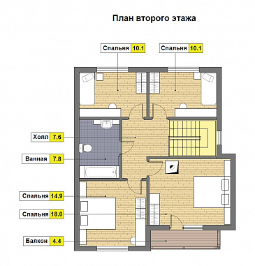 Проект дома из пеноблоков 9 на 10 / План мансардного этажа