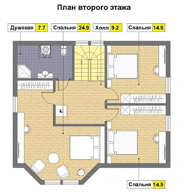 Проект кирпичного дома с эркером / План мансардного этажа
