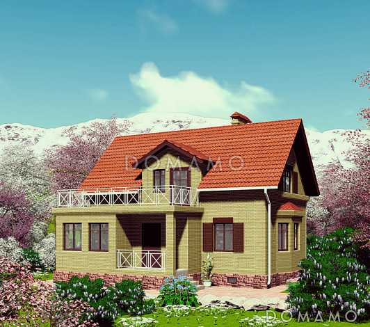 Проект одноэтажного дома с мансардным и цокольным этажами, с эркером