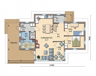 Проект дома с двумя спальнями и сауной на первом этаже / План 1 этажа