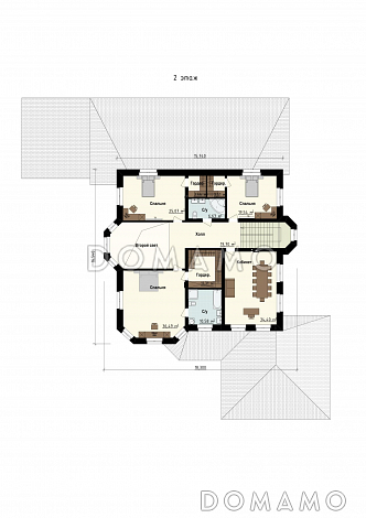 Проект дома со спортзалом, бассейном, бильярдной, просторной обеденной зоной, террасами, гаражом / План 2 этажа