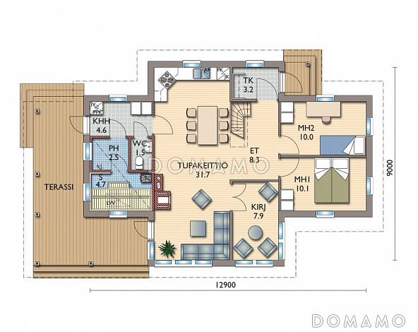 Проект дома с двумя спальнями и сауной на первом этаже / План 1 этажа