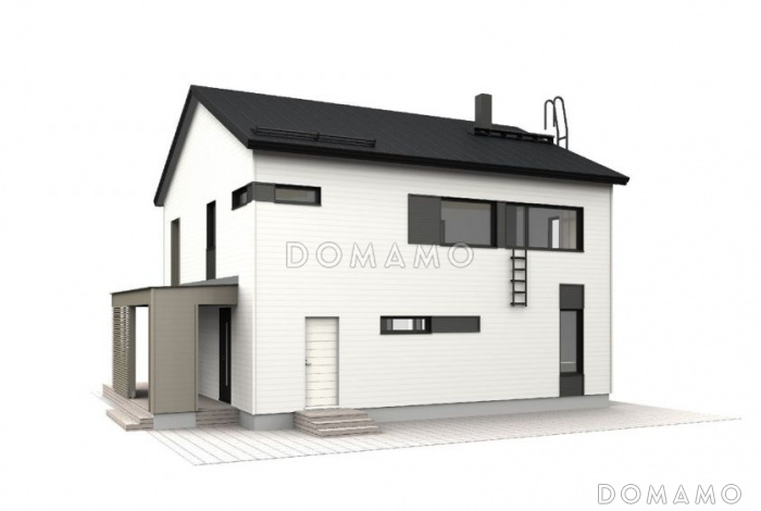 Проект современного двухэтажного каркасного дома с двускатной крышей