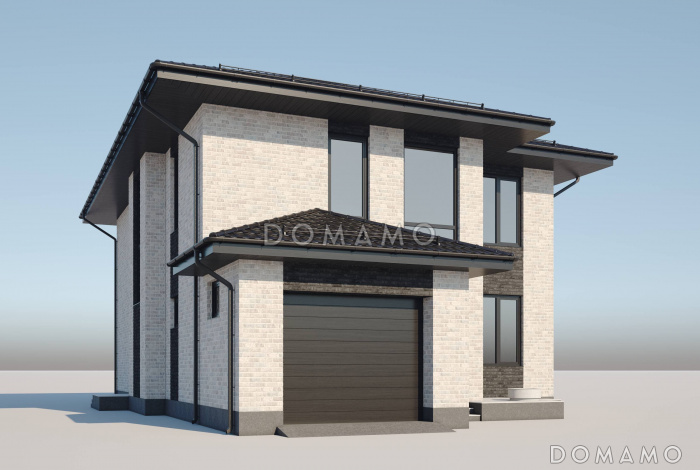 Проект двухэтажного дома с гаражом, террасой, 4 спальнями и кабинетом