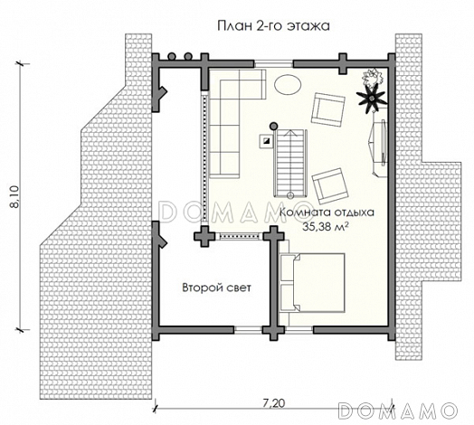 Проект маленького уютного домика, предназначенный как для постоянного проживания так и для отдыха / План мансардного этажа