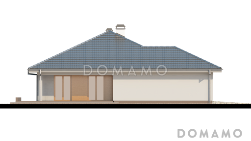 Проект одноэтажного дома из кирпича с выходом на террасу из гостиной и двух спален и с гаражом на два автомобиля / Фасад 1