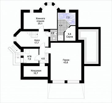 Проект коттеджа с подземным гаражом / План цокольного этажа