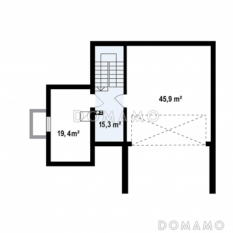 Проект загородного дома с подвалом, гаражом, кладовой, балконами / План цокольного этажа
