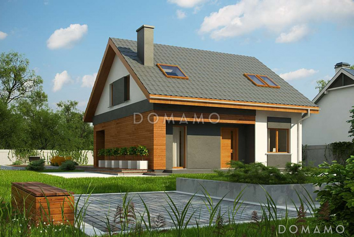 Проект одноэтажного мансардного дома из кирпича с дополнительной спальней на первом этаже