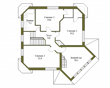 Проект коттеджа с подвалом и зимним садом из кирпича / План 2 этажа