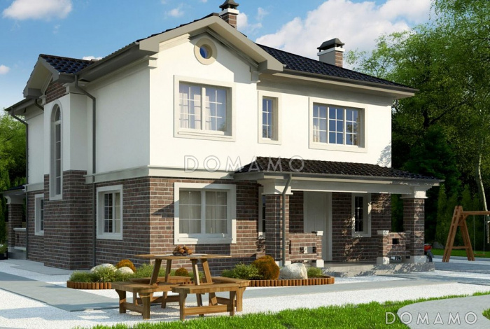 Проект двухэтажного дома с подвалом, спальней на первом этаже, просторной гостиной с выходом на террасу