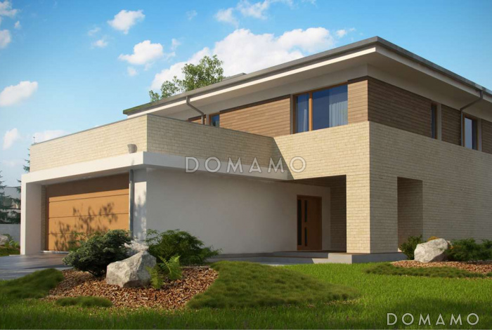 Проект просторного двухэтажного дома из газобетона с четырьмя спальнями,  гаражом и сауной