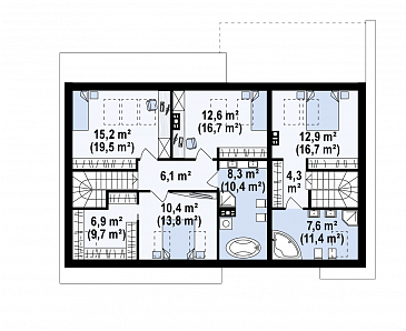 Проект комфортного одноэтажного мансардного дома из газобетона для двух семей / План мансардного этажа