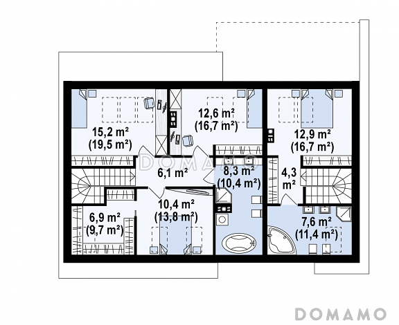 Проект комфортного одноэтажного мансардного дома из газобетона для двух семей / План мансардного этажа