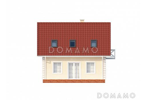 Проект одноэтажного мансардного дома из кирпича с тремя спальнями, балконом и красивыми мансардными окнами / Фасад 4