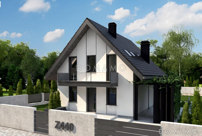 Проект одноэтажного мансардного дома из газобетона со вторым светом и панорамным остеклением гостиной