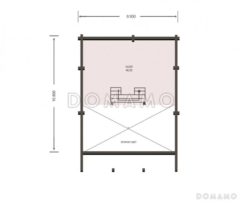 Проект дома из клееного бруса с большим холлом на мансардном этаже / План мансардного этажа