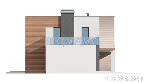 Проект современного двухэтажного дома из кирпича с тремя спальнями и террасой над одноместным гаражом / Фасад 4