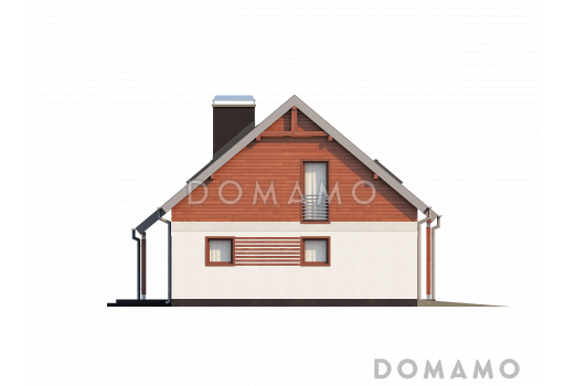 Проект одноэтажного дома из кирпича с мансардой облицованной натуральным деревом со встроенным гаражом / Фасад 1