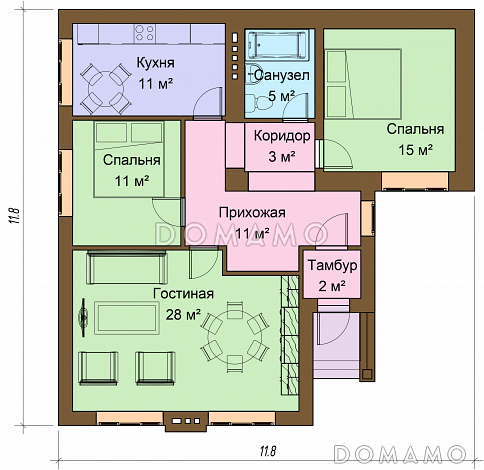 Проект одноэтажного компактного дома / План 1 этажа
