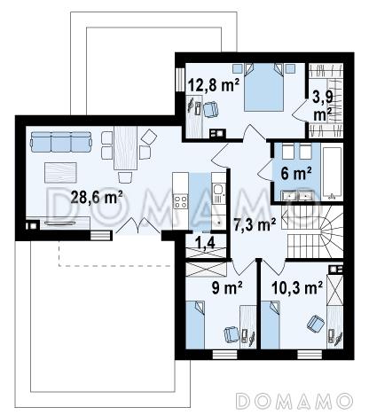 Проект современного комфортного двухэтажного дома из кирпича для двух семей с квартирами на разных этажах и общим гаражом с двумя въездами / План 2 этажа