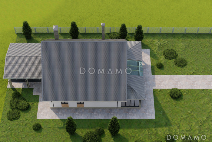 Проект одноэтажного каркасного дома с мансардой, вторым светом и крытой террасой