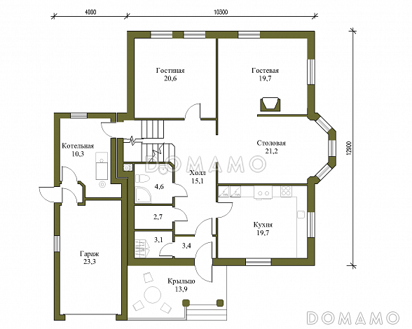 Проект дома из газобетона с гаражом на одну машину / План 1 этажа