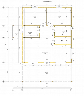 Проект одноэтажного каркасного дома с двумя спальнями и террасой / План 1 этажа