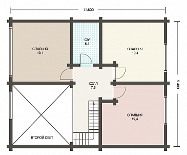 Проект дома из клееного бруса для постоянного проживания семьи из четырех-шести человек / План мансардного этажа