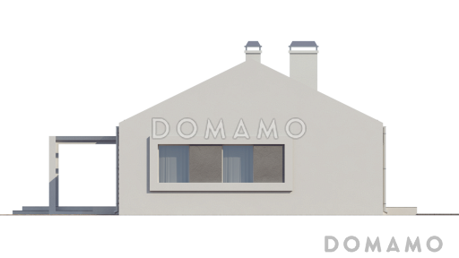 Проект одноэтажного дома из газобетона с современными элементами дизайна, с двумя спальнями и просторной дневной зоной / Фасад 2