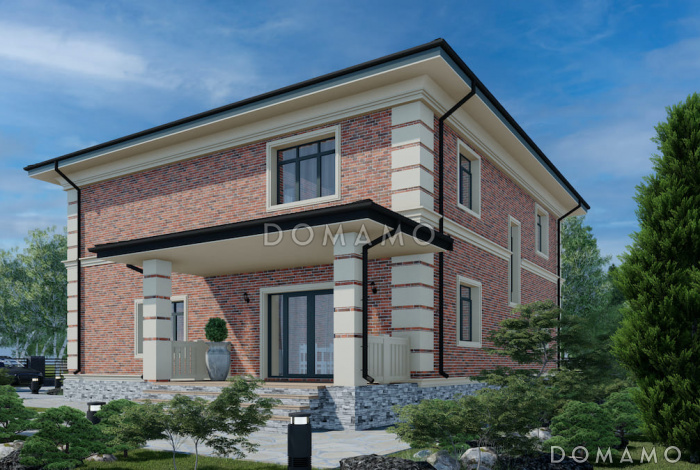 Проект двухэтажного дома из газобетона с террасой, кабинетом и 3 спальнями