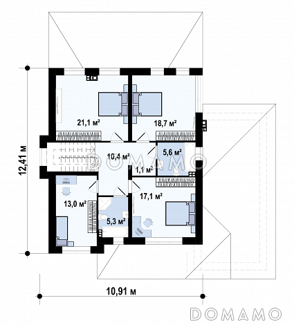 Проект дома с гаражом для машины, подвалом, крытой террасой, кладовой / План 2 этажа