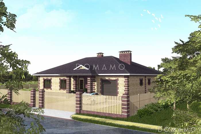 Проект одноэтажного дома с гаражом и открытой террасой