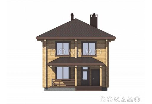 Проект двухэтажного дома из бруса с 4 спальнями и крыльцом-террасой / Фасад 1