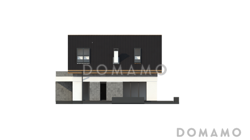 Проект одноэтажного мансардного дома из кирпича с кабинетом, изолированной кухней и гаражом / Фасад 3