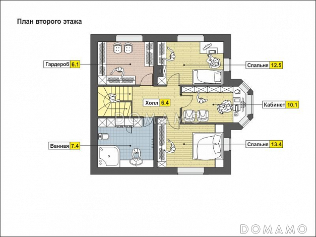 Элегантный дом с мансардным этажом, эркером, красивым крыльцом-террасой из SIP панелей / План мансардного этажа