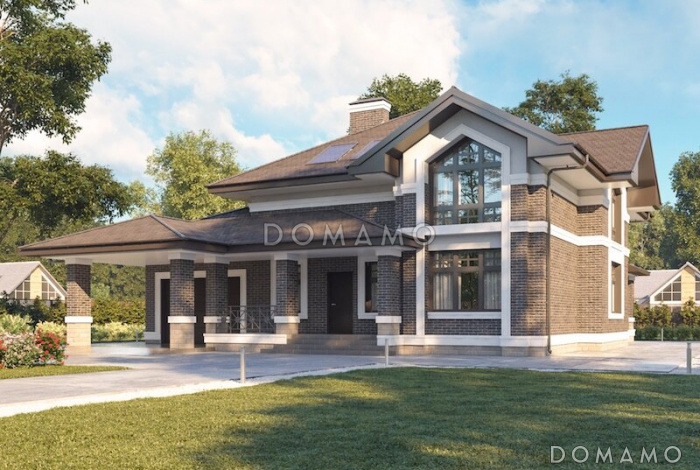 Проект просторного дома с гаражом, крытой террасой и пятью спальнями