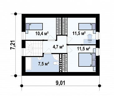 Проект дома с террасой, санузлом с окном, спальней на первом этаже / План мансардного этажа
