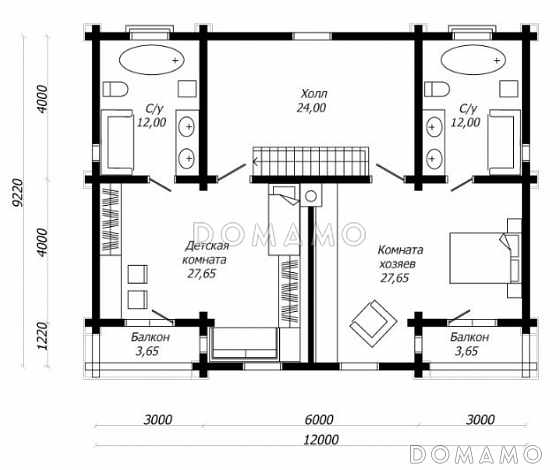 Проект изумительного белого цвета дома из клееного бруса / План 2 этажа