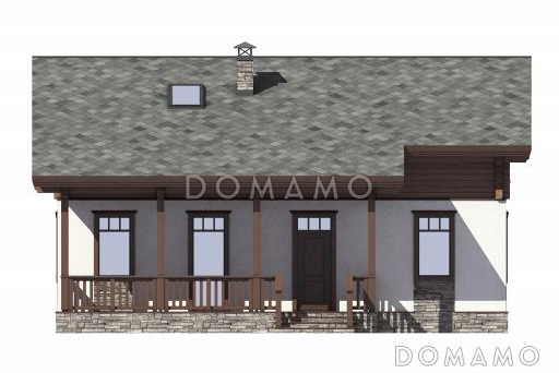 Проект дома с террасой, двумя спальнями на первом этаже, гостиной с кухней-столовой / Фасад 2