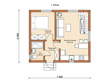 Двухэтажный дом 6х7 «Осло» / План 1 этажа